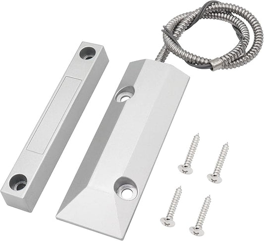 FOCMKEAS Magnetic Reed Switch Wired Surface Mount Normally Open NO Contact Sensor Alarm Magnetic Door Switch with 2 Wires, Zinc Alloy Sliver, OC-55