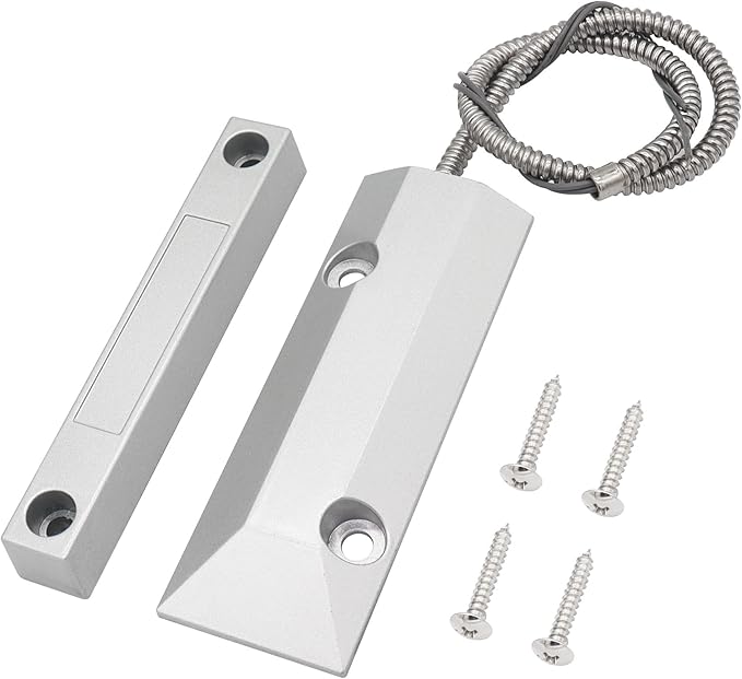 FOCMKEAS Magnetic Reed Switch Wired Surface Mount Normally Open/Closed NC/NO Contact Sensor Alarm Magnetic Door Switch with 3 Wires, Zinc Alloy Sliver, OC-55