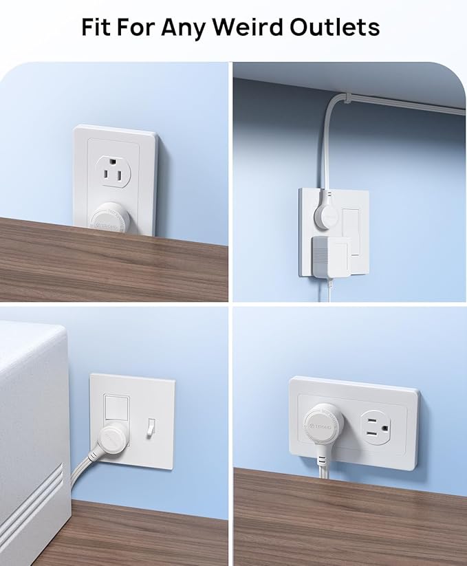 TROND Flat Extension Cord 10ft with 360° Rotating Plug, Low Profile Small Power Strip, 3 Prong Grounded Outlets Cube, 13A, SPT 16/3 AWG Cable, for Indoor Home Office Kitchen Cruise Essentials, White