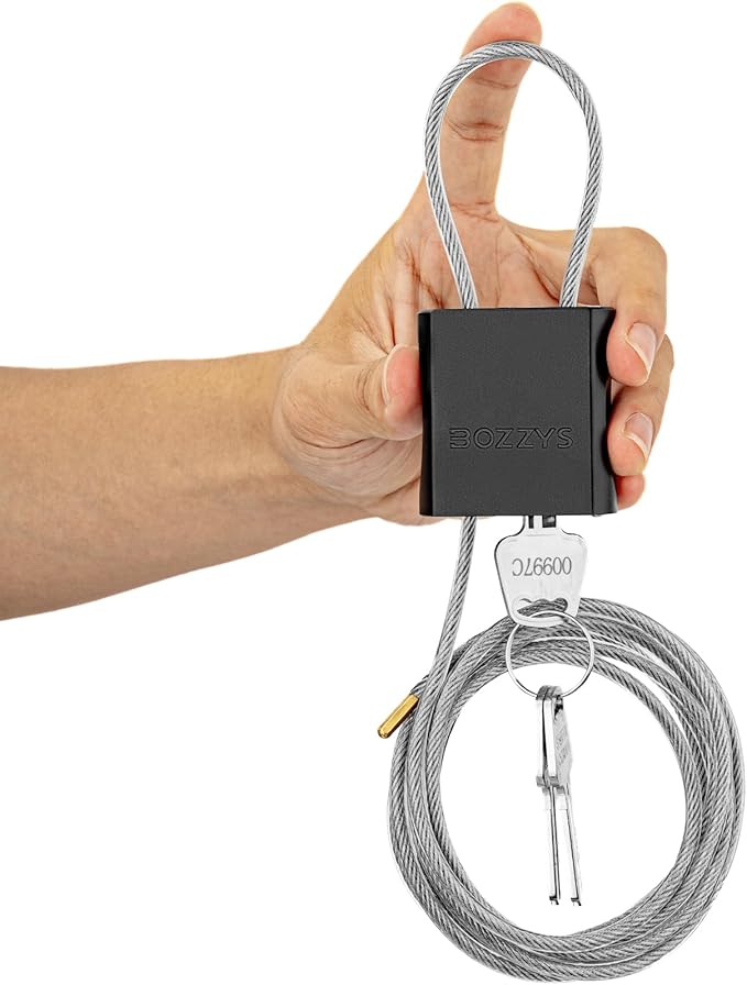 BOZZYS Cable Lock with 3 Keys | L 6.56ft(2m),D 1/6in(4mm) Adjustable Steel Cable Padlock | Aluminum Locks for Bikes, Gate, Lockers & Outdoor Gear | Weatherproof & Black