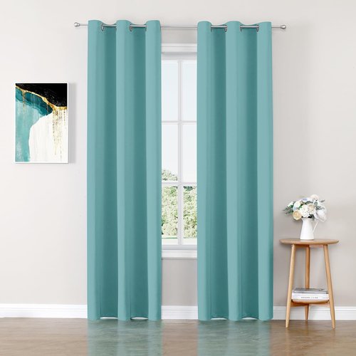 ChrisDowa Blackout Curtains - Thermal Insulated Room Darkening Grommet Panels, Aqua, 42 x 78 Inch, 2-Panel Set