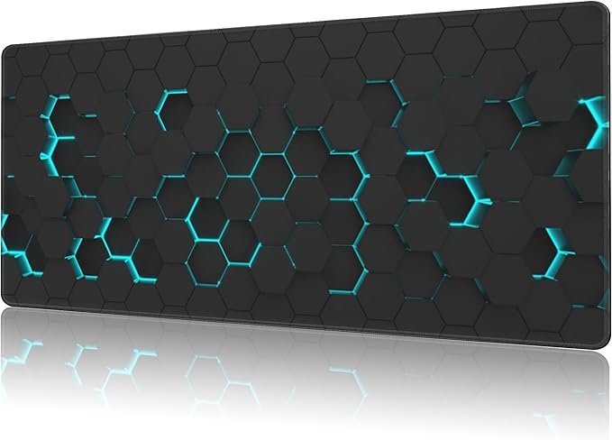 NIYLYNSYN Mouse Pad Large Abstract Hexagonal Neon Non-Slip Game Desk Mat with Stitched Edge Laptop Keyboard Desk Pad for Work Home Gaming (35.4 x 15.7 Inches)