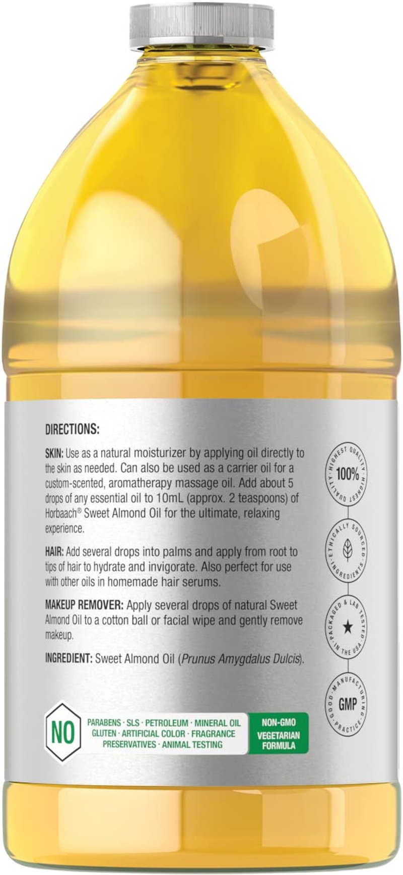 Sweet Almond Oil - Cold Pressed Moisturizing Oil for Skin & Hair | 64 fl oz | Vegetarian, Non-GMO, Gluten Free
