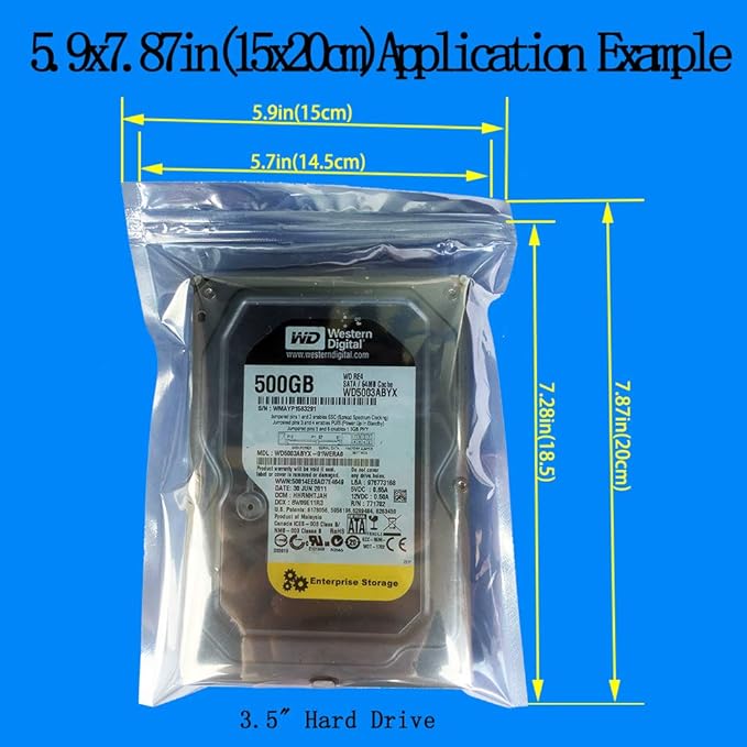 Daarcin Antistatic Bags,Premium ESD Bags,120pcs Mixed Sizes Anti static Resealable Bag for 3.5 Hard Drive, 2.5 Solid State Drive with Labels, ESD Shielding Bag for Varieties of Electronic Device