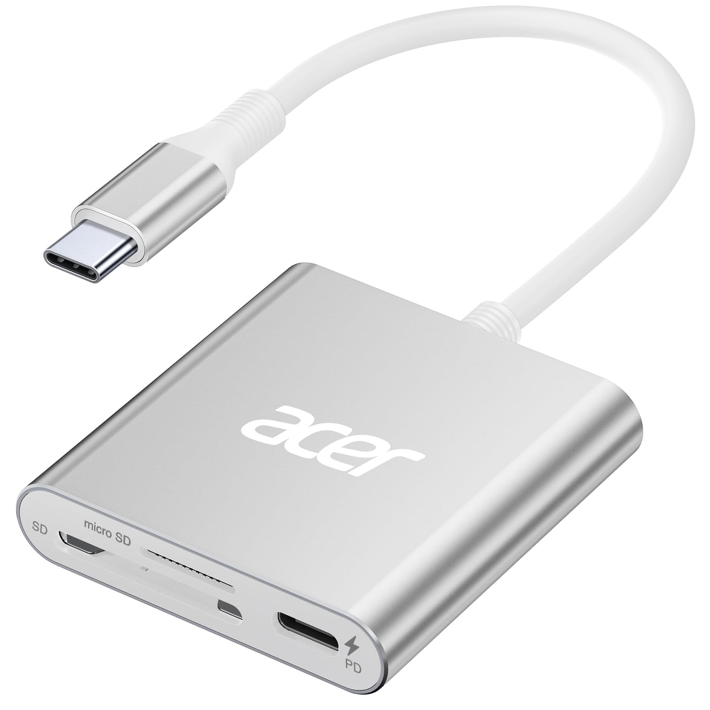 Acer SD 4.0 Card Reader, UHS-II Micro SD Reader USB C, Dual Slot Type C Memory Card Adapter with 100W PD Port for MicroSD SDXC SDHC UHS-II & UHS-I for iPhone 15/16, Laptop, MacBook(Silver)