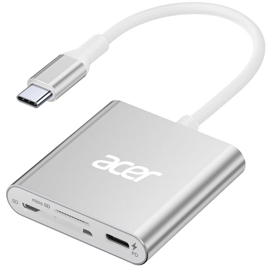 Acer SD 4.0 Card Reader, UHS-II Micro SD Reader USB C, Dual Slot Type C Memory Card Adapter with 100W PD Port for MicroSD SDXC SDHC UHS-II & UHS-I for iPhone 15/16, Laptop, MacBook(Silver)