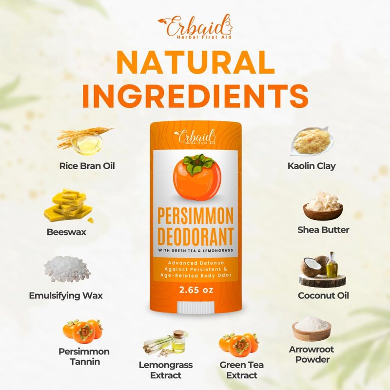 Persimmon Deodorant – All-Natural Whole Body Deodorant for Women and Men – Japanese Persimmon Extract Helps to Eliminate Body Odor and Old People Smell – Extra Strength, Aluminum Free, Long Lasting