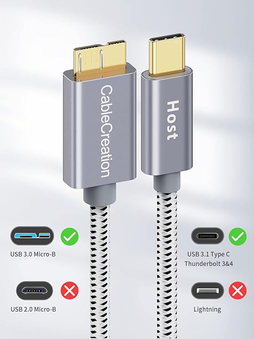 CableCreation USB C to Micro B Short Cable 1FT*2, 10G Micro B to USB C External Hard Drive Cable for iPhone 15/16/17,Samsung Galaxy S24,Seagate WD Westgate My Passport,MacBook Pro/Air, iPad/Tablet