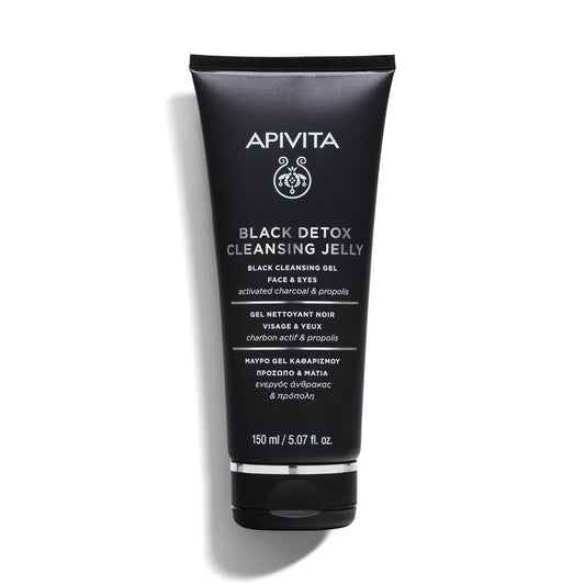 Apivita Black Detox Cleansing Jelly, Detoxifying Face & Eye Cleansing Gel with Activated Charcoal & Propolis