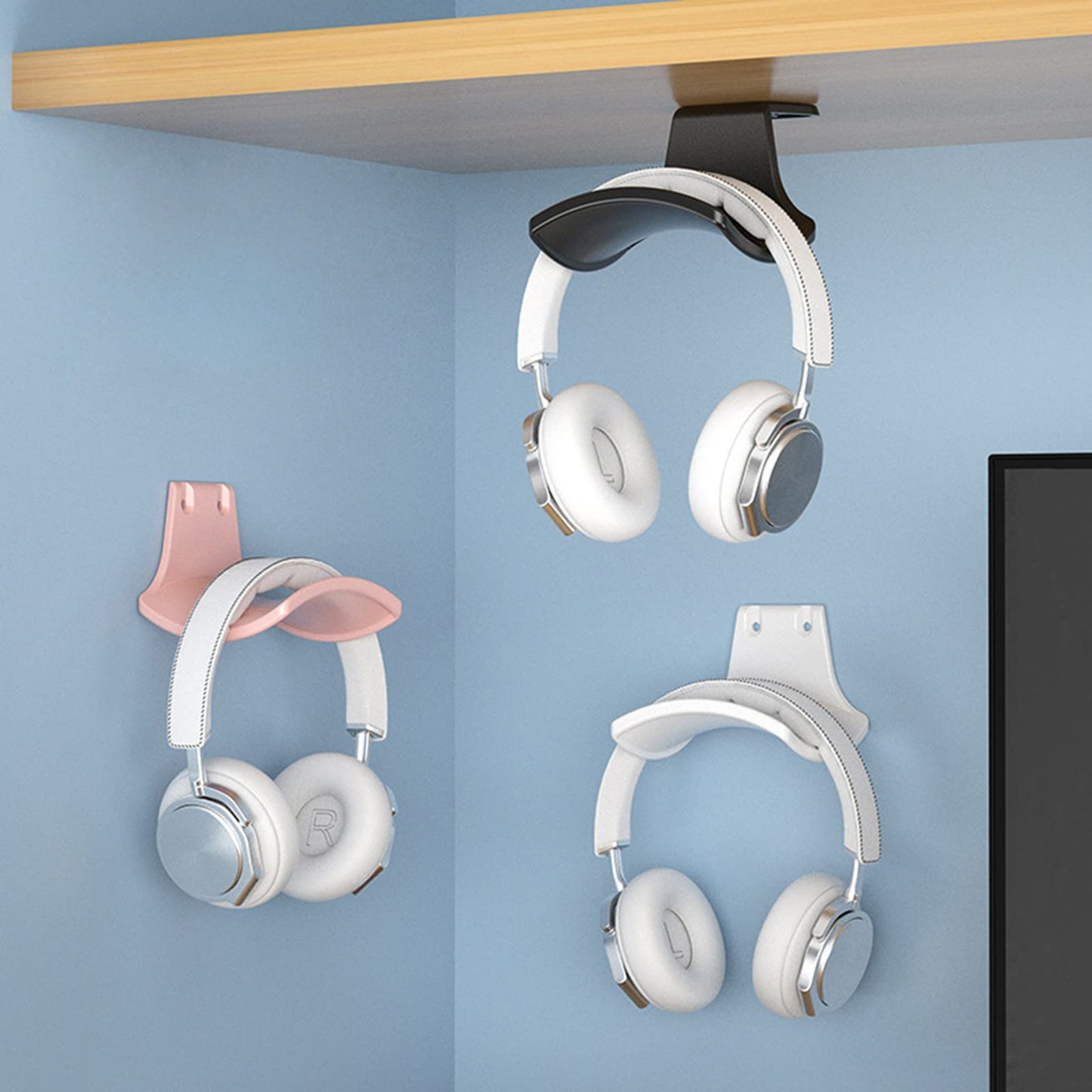 SIROLISA 2-Pack Headphone Stand Hanger Wall Hooks, Save Space Headset Stand Holder for Universal Gaming Headset Airpods Max Sony Bose Beats, Strong Adhesive with Screws, White