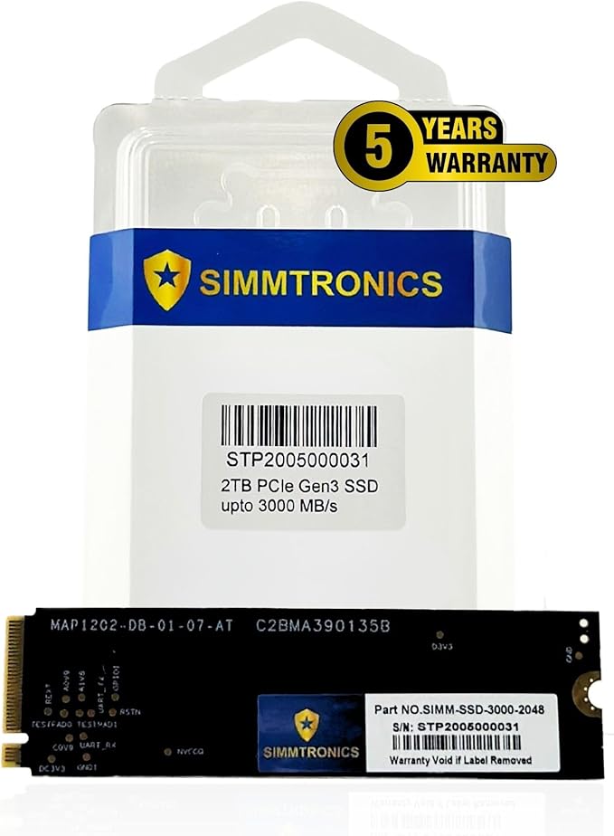Simmtronics 2TB PCIe 3.0 NVMe M.2 SSD | Up to 3500/3000MB/s Read/Write | DRAM Cache for Speed & Efficiency | 3D TLC NAND | Compatible with Desktops & Laptops | 5-Year Warranty Included