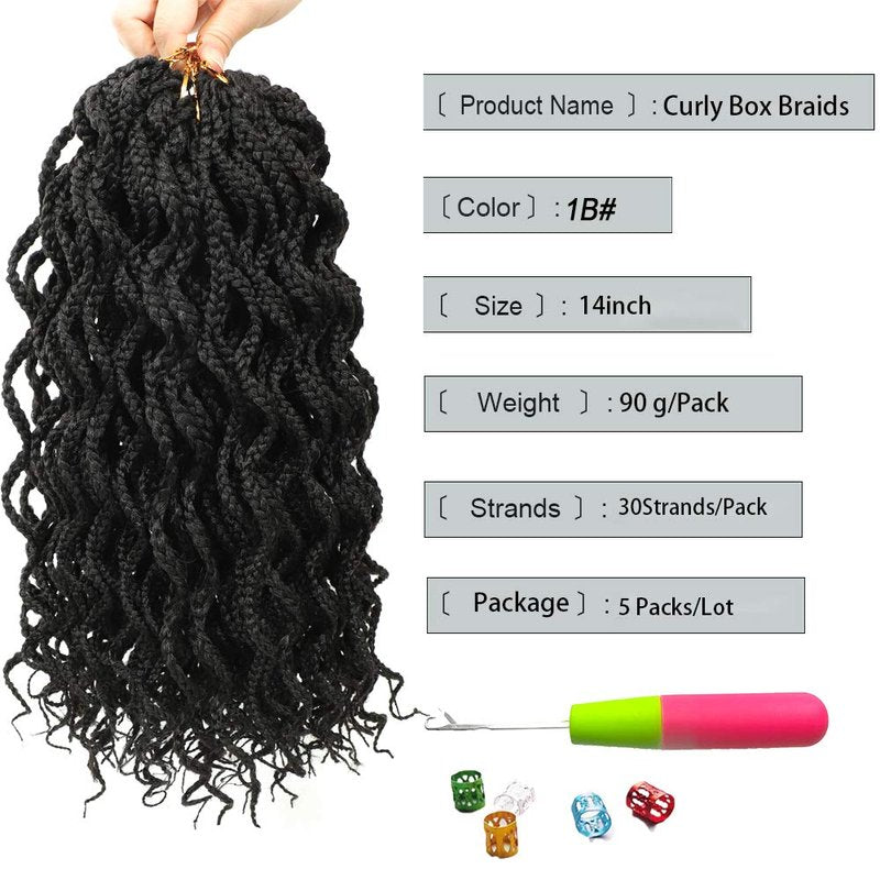 150 Strands Goddess Box Braids Crochet Hair Curly Braided Crochet Box Braiding Hair 14 Inch 3X Pre Looped Box Braid Crochet Braids Extensions 5 Packs Wavy Crochet Hair for Black Women