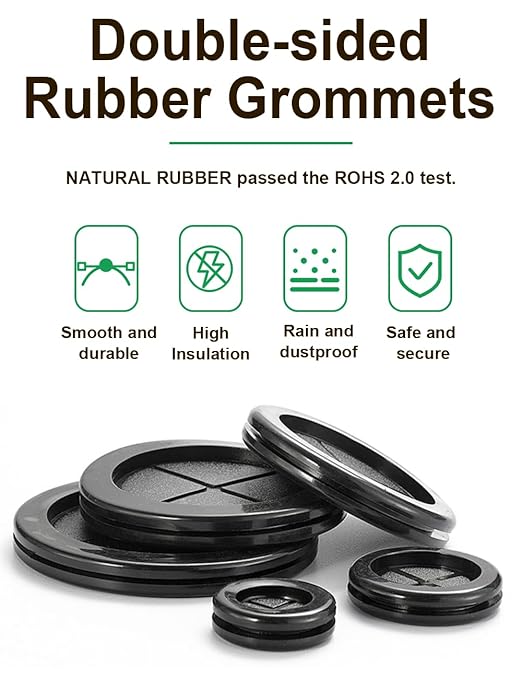 EASYEAH 110 Pcs Rubber Grommets Kit - Rubber Plugs for Holes Assorted 6 Sizes 5/16 3/8 1/2 5/8 7/8 1 Inch, Waterproof Firewall Automotive Wires Cables Grommets Set for Sheet Metal Electric Box Desk
