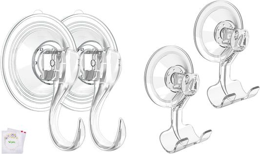 VIS'V Large Suction Cup Hooks - 2 Pcs Set with Razor Hooks for Strong Grip | Ideal for Bathroom Use