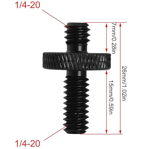 LUORNG 2PCS Adapter Screws for Tripods 1/4 Male to 1/4 Male Extended Aluminium Alloy Head Plate Hand Screw Camera Screws Photo Equipment Accessories for Camera Mounting Black