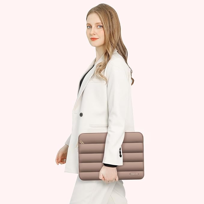 MOSISO Laptop Case 16 inch, 15-15.6 inch Puffy Laptop Sleeve Compatible with MacBook Pro 16 M5 M4 M3 M2 M1, HP Dell ASUS Acer Toshiba Lenovo, Polyester Horizontal Bag with Small Case, Brown