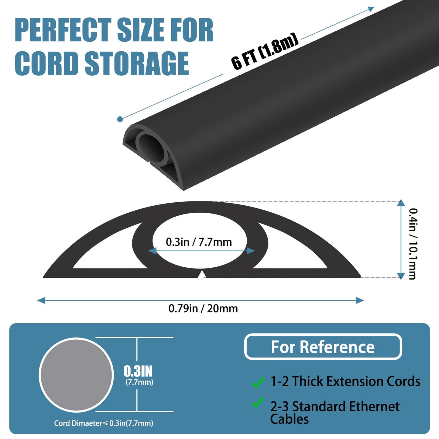 Floor Cord Covers for Wires 6FT Cable Hider Wire Cover Self Adhesive Cord Hider Floor for Offices, Homes, Workshops, Warehouses Cable Cavity 0.3" W x 0.3" H