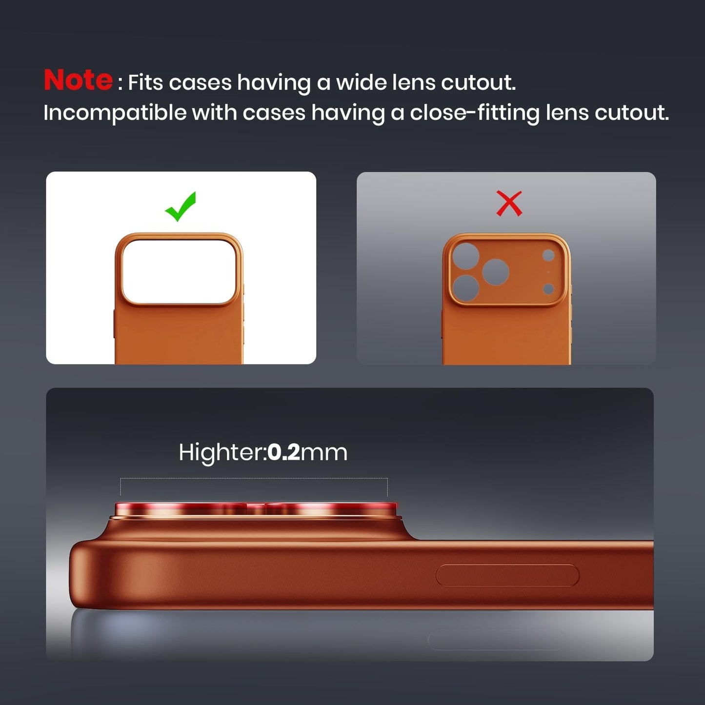 Hoerrye for iPhone 17 Pro Camera Lens Protector - [12FT Shatterproof Military Grade] [Strong Adsorption] Top 9H+ Tempered Glass Camera Screen Full Protective Cover Case Friendly,Cosmic Orange