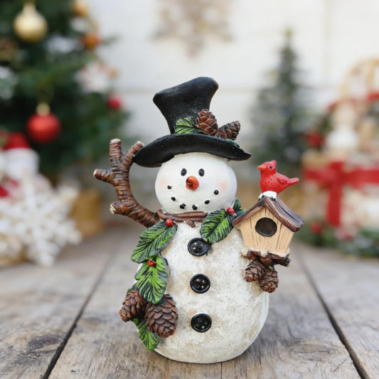 Regine Switzerland Snowman Figurines - Charming Holiday Indoor Decorations | Winter Ornaments (Holding Cardinal)