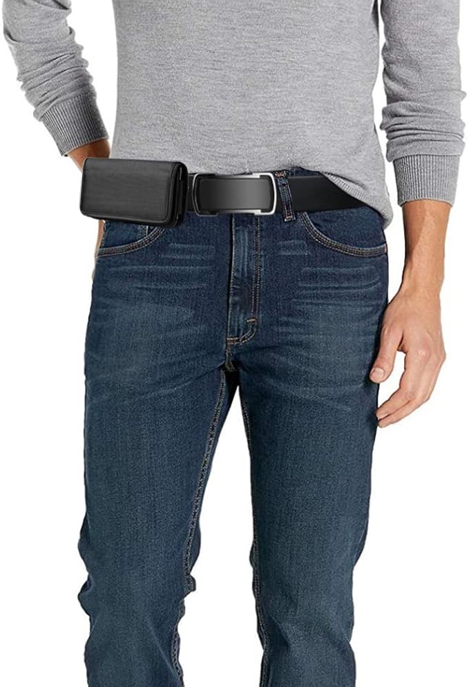 Eaglecell Nylon Cellphone Holster for iPhone 11 Pro Max, XS Max,8/7 Plus, Samsung Galaxy s22,S23,S24 TCL 40 xe, ion x, ion v - Horizontal Case Canvas Waist Carrying Pouch with Belt Clip/Loops, Black