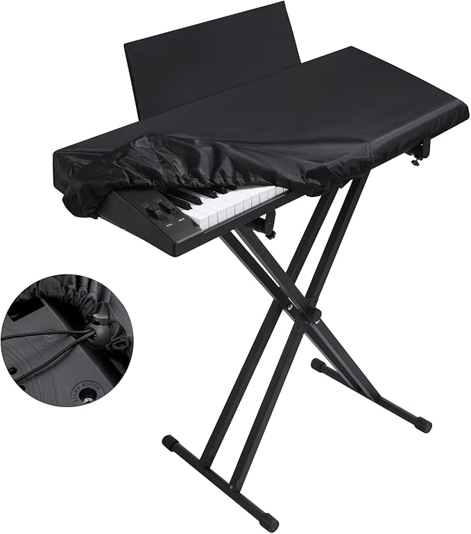 Stretchy Electric Piano Keyboard Covers - Waterproof Elastic Lock Music Keyboard Protector (61 Keys, Black)