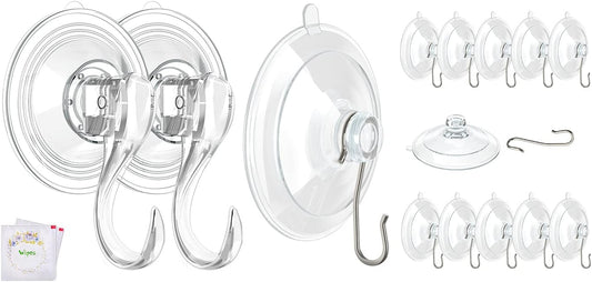 VIS'V Large Suction Cup Hooks - 2 Pcs with 12 Pcs Small Metal Hooks | Strong Hold & Versatile Use