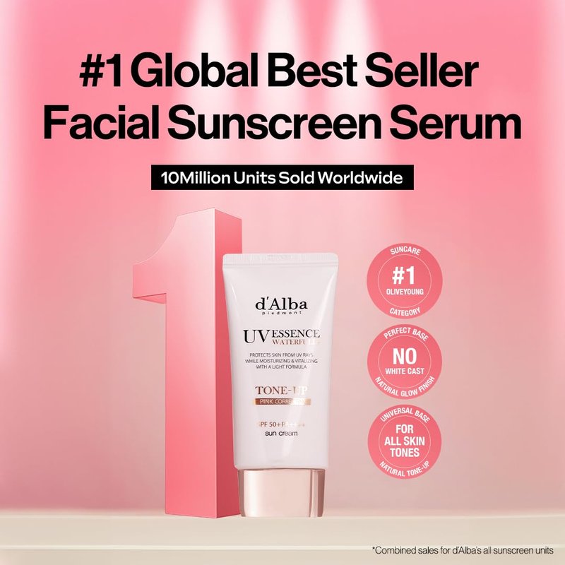 d'alba Waterfull Tone-Up Sunscreen Serum - Broad Spectrum SPF 50 | Korean Face Sunscreen for All Skin Tones (2 x 1.69 fl. oz.)