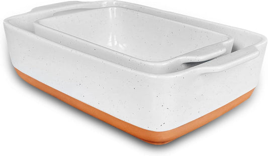 Mora Baking Dishes Set - 7x11in Porcelain Casserole & Loaf Bakeware, Oven-to-Table, Freezer Safe - White