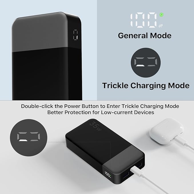 NOBIS Portable Charger, 20000mAh Power Bank, 35W Power Bank Fast Charging, Battery Pack with C to C Cable, Battery Bank with Digital Display for iPhone Android etc (Black)