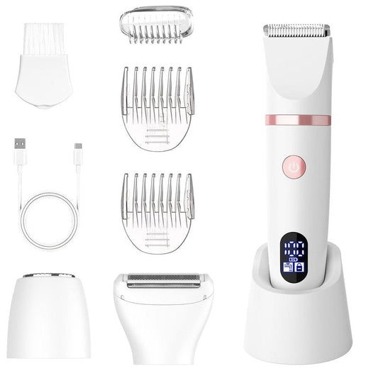 Zivelier 3-in-1 Electric Razor IPX7 Waterproof Bikini Trimmer Wet & Dry Use Painless Personal Trimmer Groomer for Ladies Face Body Legs Bikini Public Hairs Electric Lady Shaver with Replaceable Heads