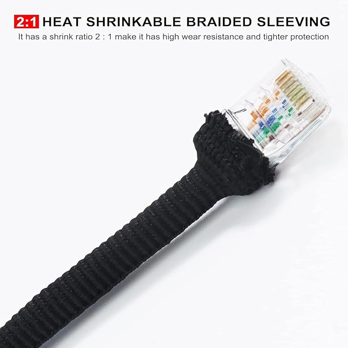 BuyUneed Braided Sleeving 2:1 Shrinkable Fabric Heat Shrink Tubing- Abrasion Protection Flexibility Wiring Harness Cable Sheath (1/2" ID, 16ft)