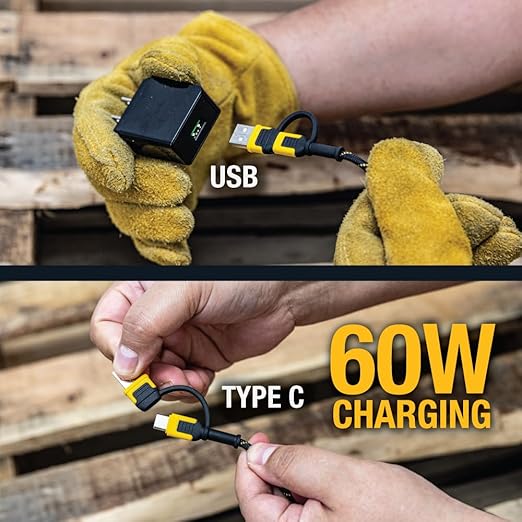 DEWALT Heavy Duty 4-in-1 Cable, Type C/MicroUSB/USB Cables for iPhone 17/16/15 iPad, USBC All in One Charging Cable, HTC, LG, Samsung Galaxy, Android, iPad Pro, Micro-to-C Charger Cables (6ft, Black)