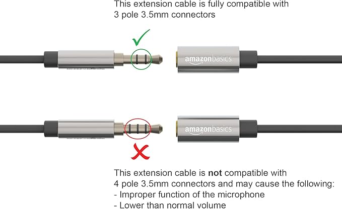 Amazon Basics 3.5mm Male to Female Stereo Audio Extension Cable for Headphones with Gold Plated Connectors, Aux Cord Extender, 25 Foot, Black