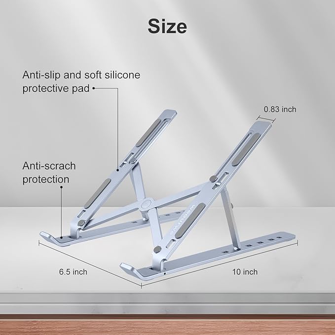 weourwe Ergonomic and Foldable Laptop Stand for Desk, Adjustable Riser, Fits All Laptops and Notebooks up to 17,Ultra-Thin,Ventilated Cooling,ABS+Silicone,Midnight.