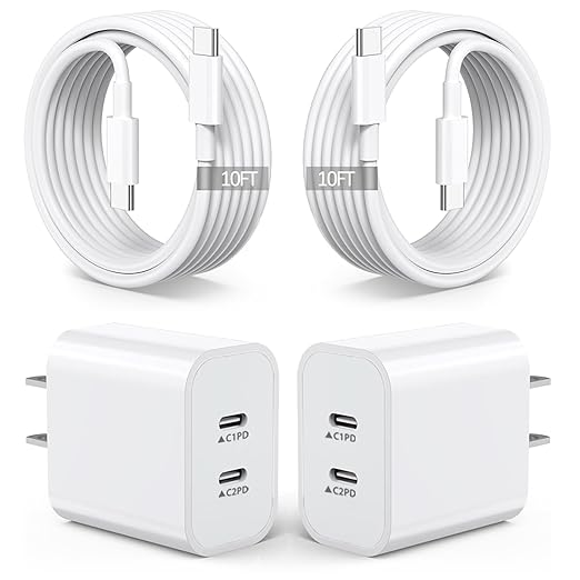 2Pack iPhone 17 16 Charger,Dual Port Fast Wall Charger Block with 10FT USB C to C Cable Cord Chargers Fast Charging for iPhone 17/17 Pro Max/17 Pro/iPhone Air/16Pro Max/16 Plus/15 Pro Max/15Pro/iPad