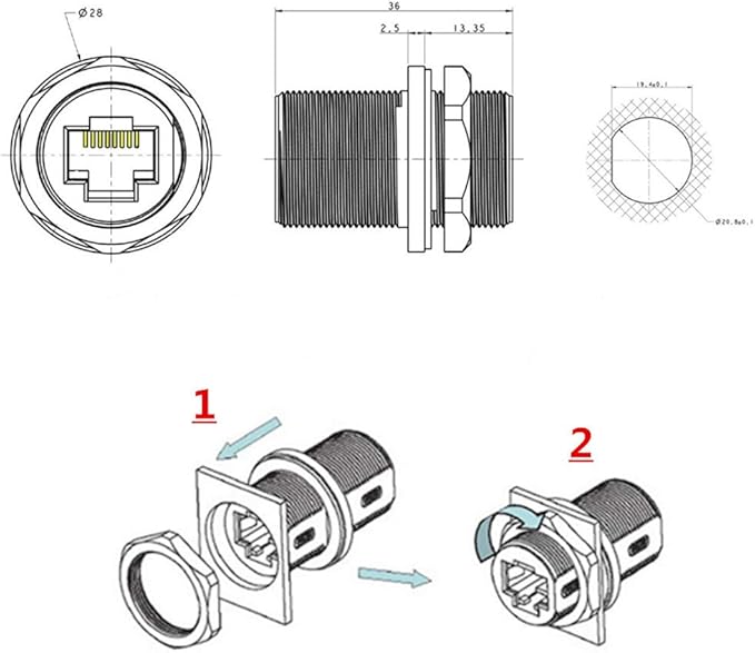 ANMBEST 5PCS Panel Mounting Shielded RJ45 Waterproof Cat5/5e/6 8P8C Connector Ethernet LAN Cable Connector Double Head Adapter with Waterproof/Dust Cap