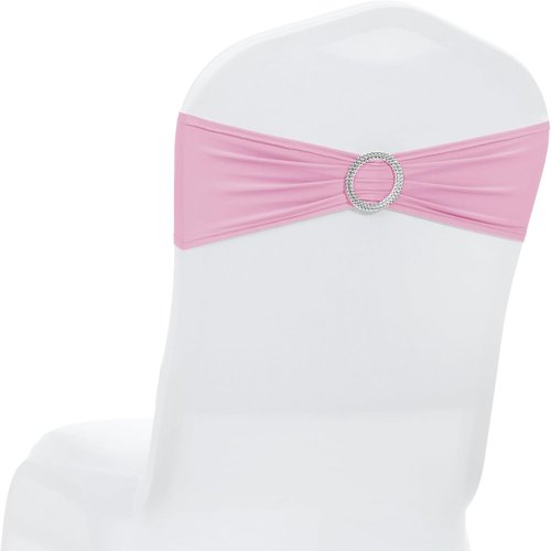 MDS Spandex Chair Sashes - Pack of 200 Elastic Stretch Bands with Slider Bow for Wedding Decor | Blush Pink