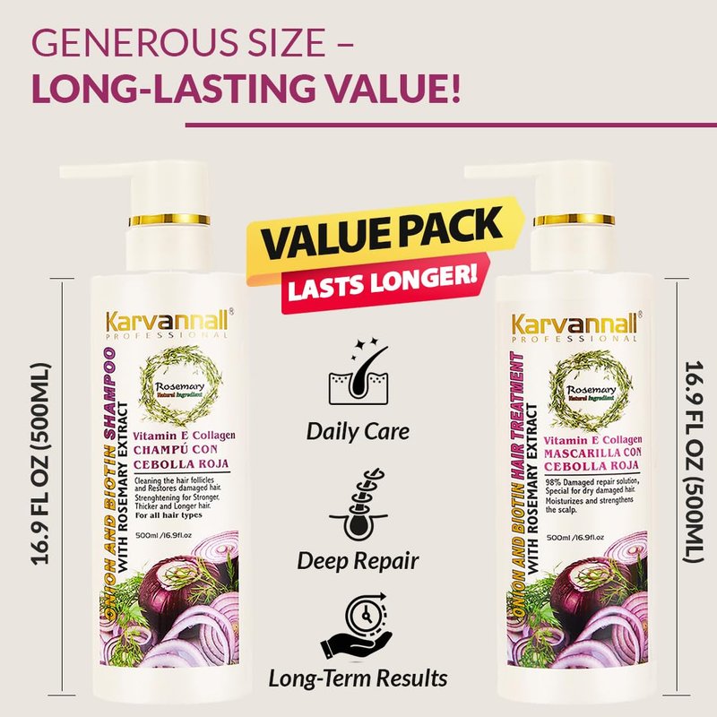 Rosemary Biotin Shampoo & Hair Mask Set | Onion Extract, Collagen & Vitamin E Anti-Thinning, Anti-Hairfall Shampoo and Deep Conditioner Set for Dry, Damaged Hair, Sulfate & Paraben Free 2 x 16.9 fl oz