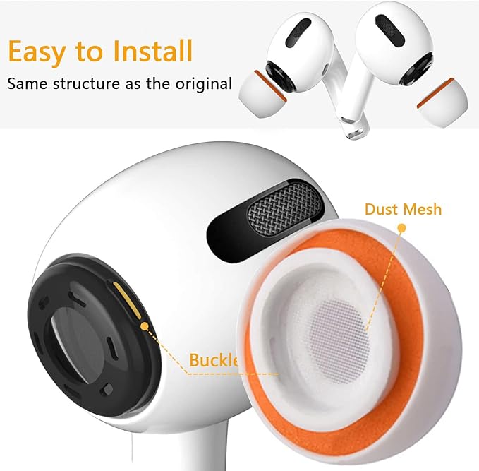 KASOTT Upgraded Best Memory Foam Ear Tips for AirPods Pro 1st & 2nd Gen | Comfortable Foam Ear Tips | Better Noise Cancellation | 3 Pairs Replacement Tips (Orange, Assorted S/M/L)