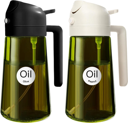 YARRAMATE Olive Oil Dispenser - 2PCS 16oz Light Blockage Dark Sprayer | Food-Grade Green Glass Bottles