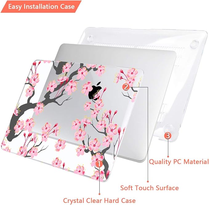 CISSOOK Cherry Blossoms Hard Shell Case for MacBook Pro 14 inch M5 A3434 M4 A3112 A3185 A3401 M3 A2992 A2918 M2 A2779 M1 A2442, Cherry Floral Cover with Keyboard Cover for 2021-2026 Pro 14.2”