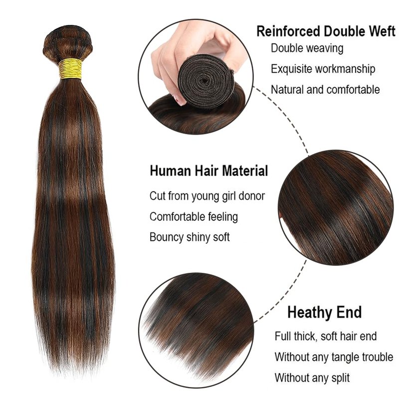 Straight Human Hair Bundle - Ombre Brown Two-Tone 18 Inch Extensions | Breezy Color Mix