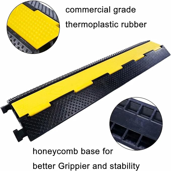 YONSHENG Rubber Cable Ramp Cord Cover Cable Protector Ramps Wire Hose Protective 2 Channel 22000Lbs Load Capacity Traffic Speed Bump for Asphalt Concrete Gravel Driveway Indoor Outdoor, 2 Pack