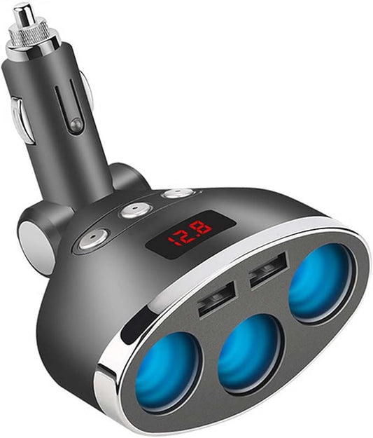 Car Charger,120W 3-Socket Cigarette Lighter Power Adapter DC Splitter 3.1A Dual USB Car Charger 12/24V with LED Voltage Display for Smartphone