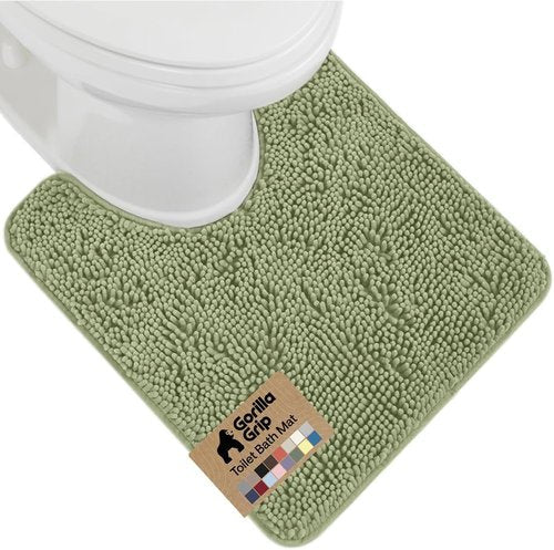 GORILLA GRIP Bath Rug Mat - Plush Absorbent Shaggy Chenille for Oval Toilet Base - Sage, Machine Washable