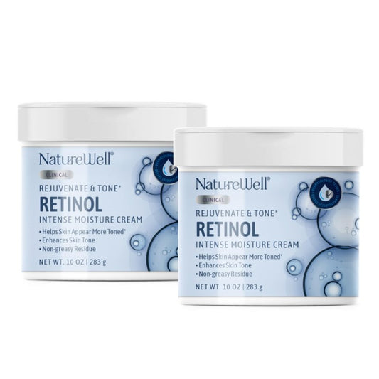 NATURE WELL Clinical Retinol Rejuvenate & Tone Moisture Cream for Face & Body, Anti-Aging Firming Cream for Wrinkles, Fine Lines & Crepey Skin, Body Lotion & Facial Moisturizer, 2 Pack (10 Oz Each)