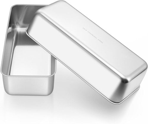 E-far Stainless Steel Loaf Pan Set - 2 Pack, 12” x 5” Baking Molds for Bread, Meatloaf & More | Dishwasher Safe