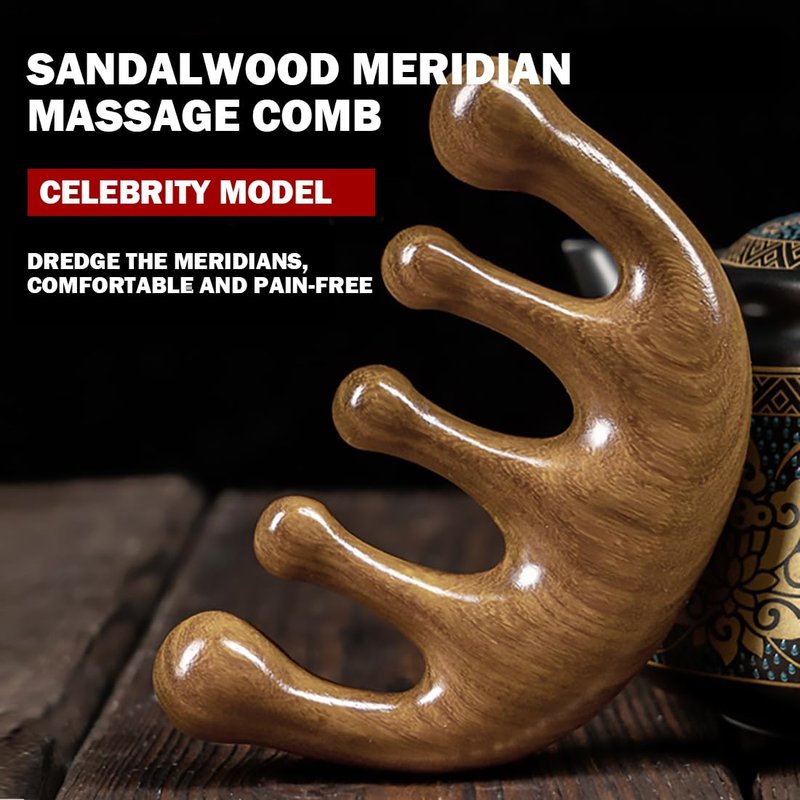 Cureder Wooden Scalp Massager - Handmade 100% Natural Green Sandalwood Wide Tooth Combs - Wood Massage Comb & Sandalwood Comb for Luxurious Hair Care