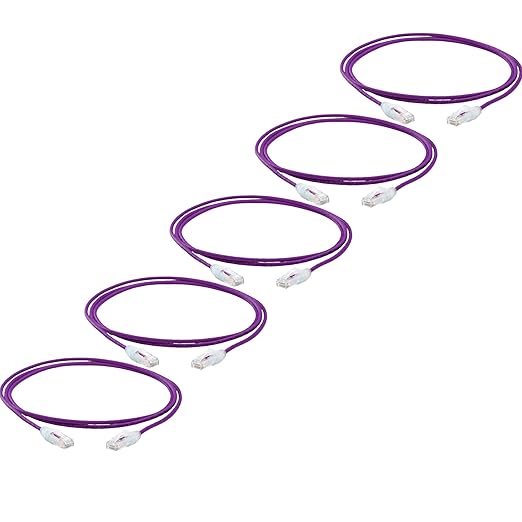 TRUECABLE Cat6 Component Rated Patch Cable, Unshielded (U/UTP), 7ft, Purple, 28AWG Stranded Pure Copper, Snagless 10G High-Speed Ethernet Cable, PoE++ 4PPoE 100W, UL Listed, RoHS-3, 5 Pack