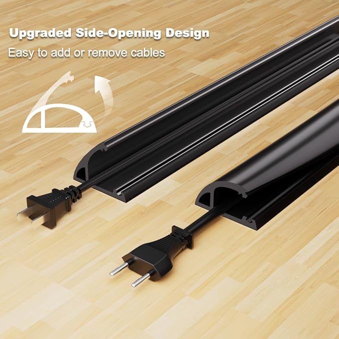 Kneelisa 6FT Side-Open Extension Cord Covers for Wires on Floor,Silicone Power Cable Protector Cord Hider Management Strip,Hide Electric Wire on Carpet,Chord Runner Protective Safety,Black